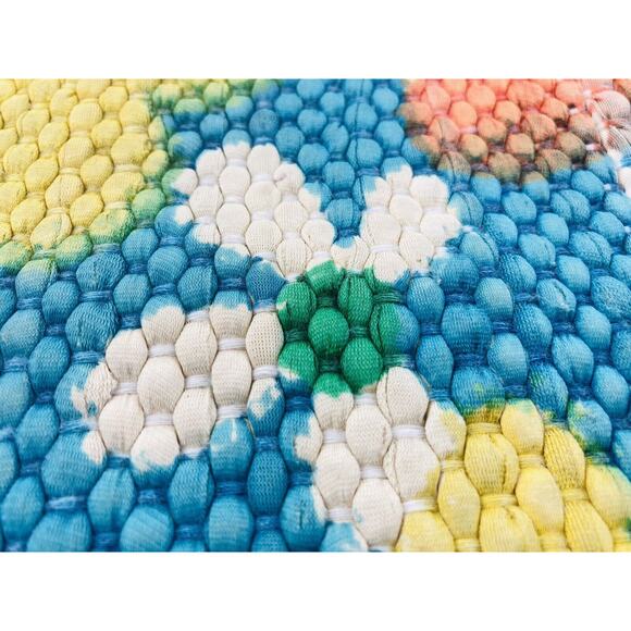 Vintage 70's Flower Power Groovy Rag Throw Rug 44"x24" Granny Core Wall Art Blue - Picture 9 of 12